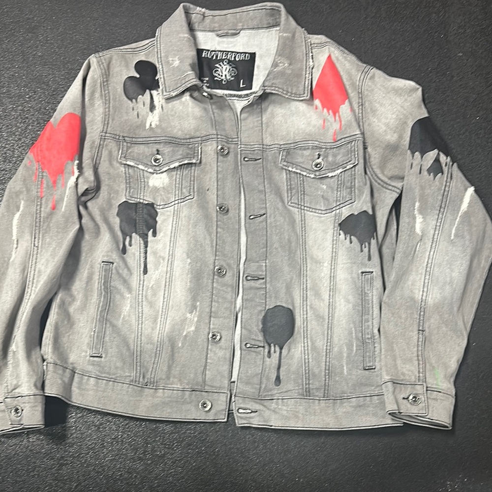 Rutherford Gray Denim Jacket with Red and Black Size L